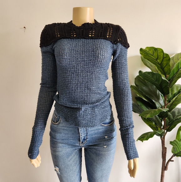 Free People Sweaters - Free People Snowflake ColorBlocked Pointelle Sweater Size XS Women Cotton
